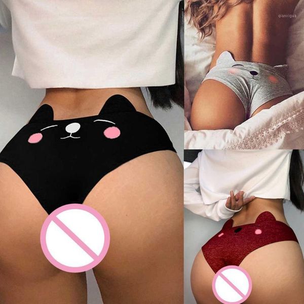 

women funny lingerie g-string briefs underwear panties t string thongs knickers cartoon cat ears women's underwear z10141, Black;pink