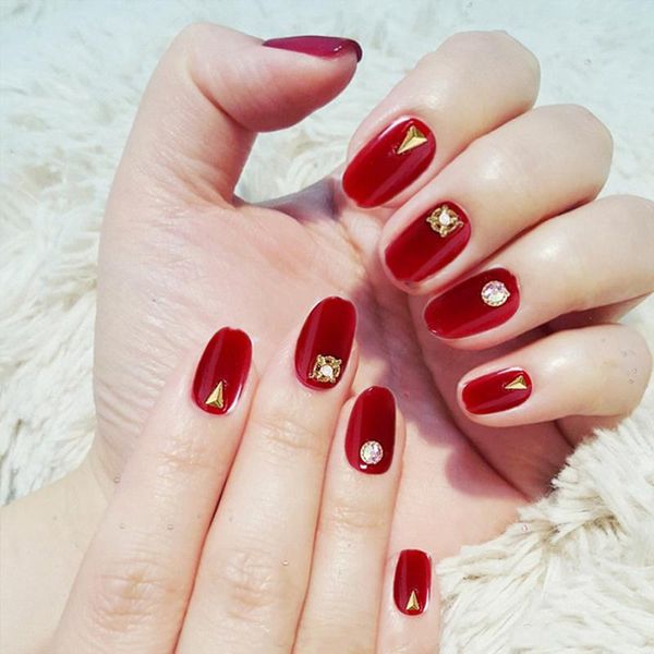

false nails 3 styles 24pcs red pink white nail tips female crystal party full manicure decals for women girls, Red;gold