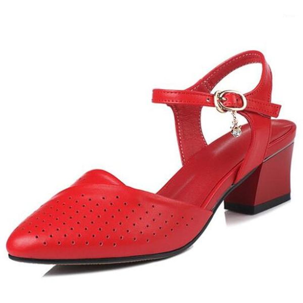 

sandals 2021 summer cowhide hollow pointed women fashion elegant heel large size1, Black
