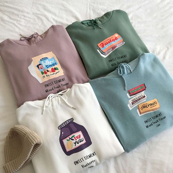 

4 colors 2021 autumn and winter candy color loose plus velvet preppy style thick hoodies womens sweatshirts (f3891