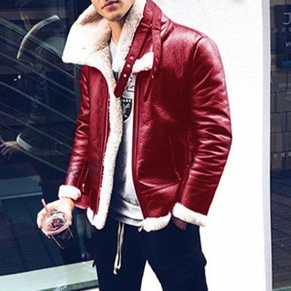 

men's fur & faux fashion trend pu leather jacket winter thicken coat men casual punk motorcycle coats warm jackets 3xl plus size outwea, Black