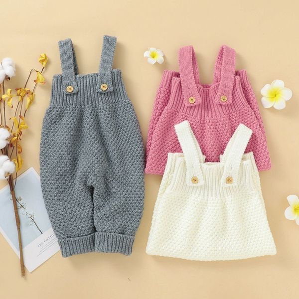 

baby knitting rompers autumn overalls newborn sleeveless solid jumpsuit girls boys clothes baby winter romper elastic suspenders 201028, Blue