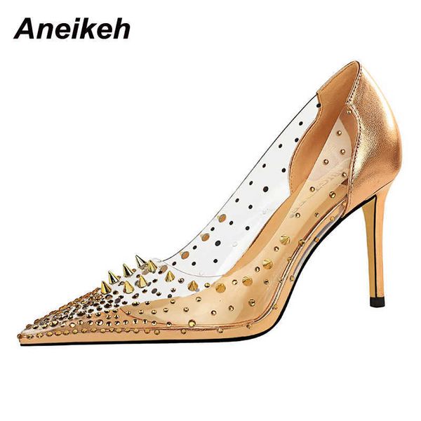 

famous brand designer spring/autumn women's shoes pvc thin heels pointed toe bling rivet patchwork crystal wedding pumps zapatos de muj, Black