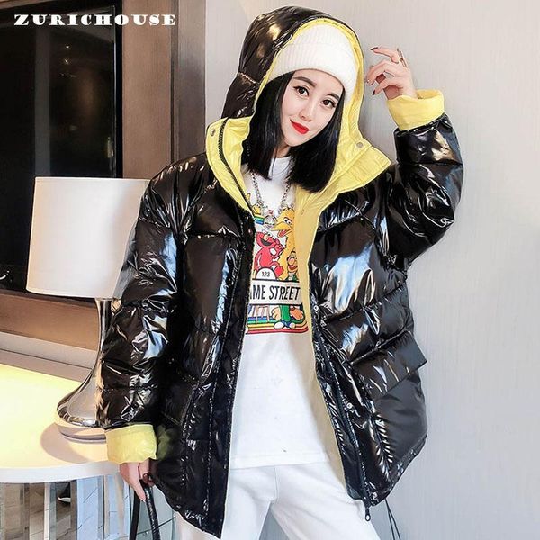 

zurichouse winter down jacket women warm hooded down parka 2020 fashion candy color glossy waterproof 90% white duck coat, Black