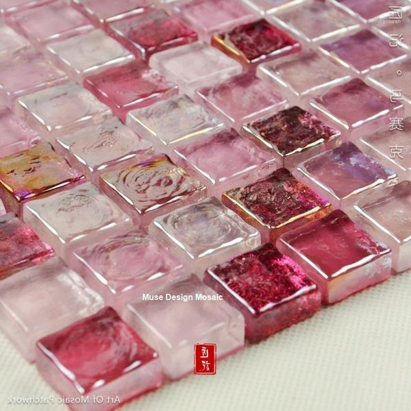 Tapeten Glaze Pind Rote Kristallglas-Mosaikfliesen für Badezimmer, Wandbordüre, Treppen, Veranda, Küche, Bodenfliesen im Freien1