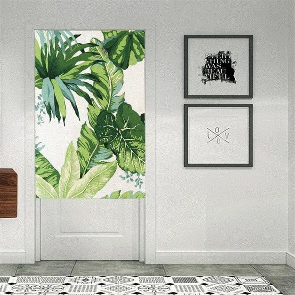 

thick linen fabrics curtains short tropical plants printed curtains for coffee kitchen bar living room decoration door