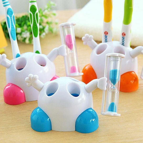 

new cartoon toothbrush holder tooth brush rack 3 minute hourglass sand timer kids brushing supervisor bathroom accessories1