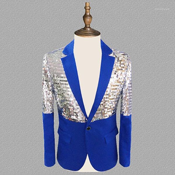 

men's suits & blazers sequin splice fashion slim blazer masculino performance stage suit jacket studio singer costumes hombre plus size, White;black