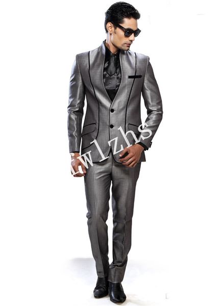 

handsome two buttons groomsmen mandarin lapel groom tuxedos mens wedding dress man jacket blazer prom dinner suits (jacket+pants+tie)w258, Black;gray