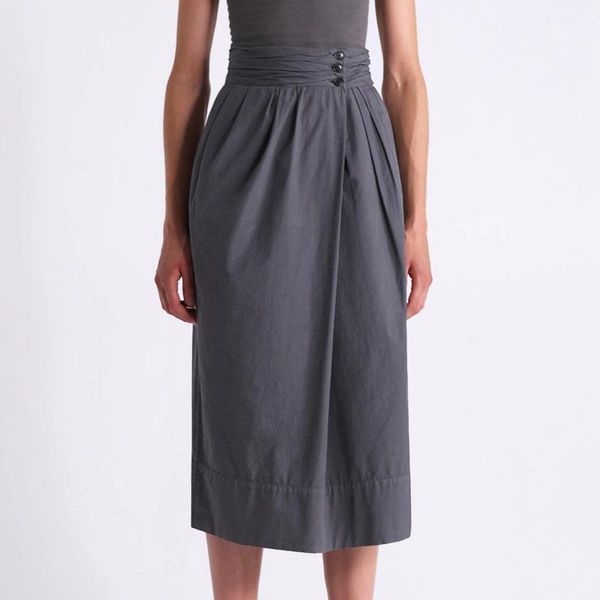 

women high waist skirt solid color simple spring summer midi skirts with buttons1, Black