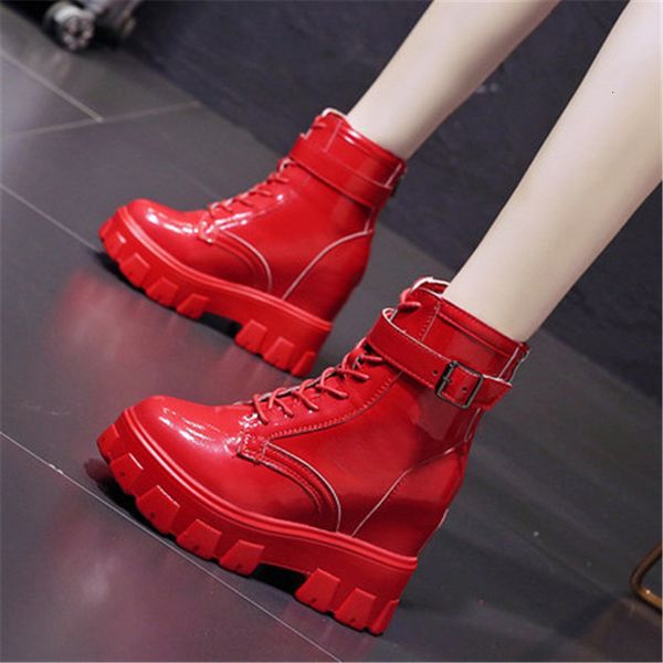 

fall 2021 new 10cm growing height boots thick ankles waterproof soles rent to women's leather shoes qs3w, Black