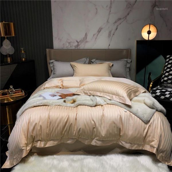 

4 piece duvet cover bedsheet pillowcases luxury egyptian cotton quilt covers euro bedding set king size linens pink satin stripe1