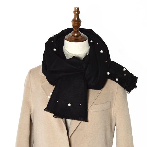 

2021 new brands winter women tassel pearl korean female cashmere scarves long shawl wrap blanket warm pure color scarf 9wxn, Blue;gray