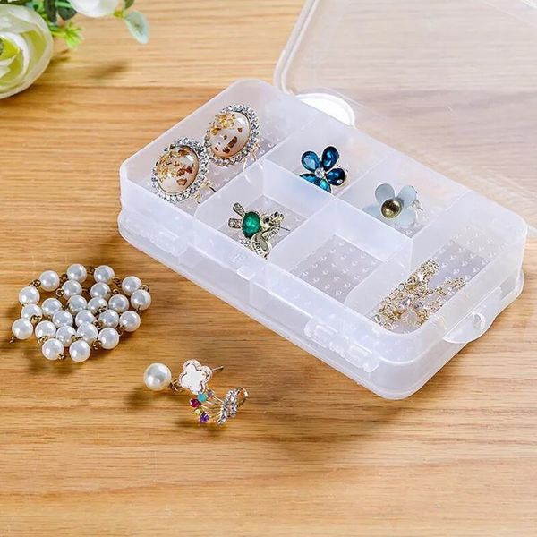 

plastic storage 10 grid jewelry box craft keeper dual layer box compartment adjustable container for beads earring case, Pink;blue