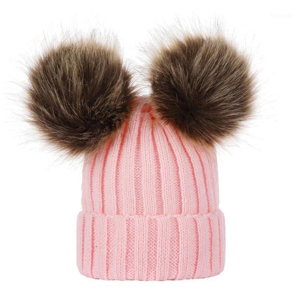 

mom and baby keep warm winter ball hat knitting wool hemming hat gorro cap winter cashmere bucket windproof casquette1