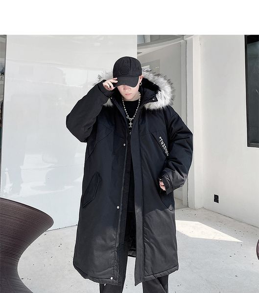

2021 новых новых мужчин зимний меховой воротник с капюшоном menlong длинный горячий толстый 35кс, Black