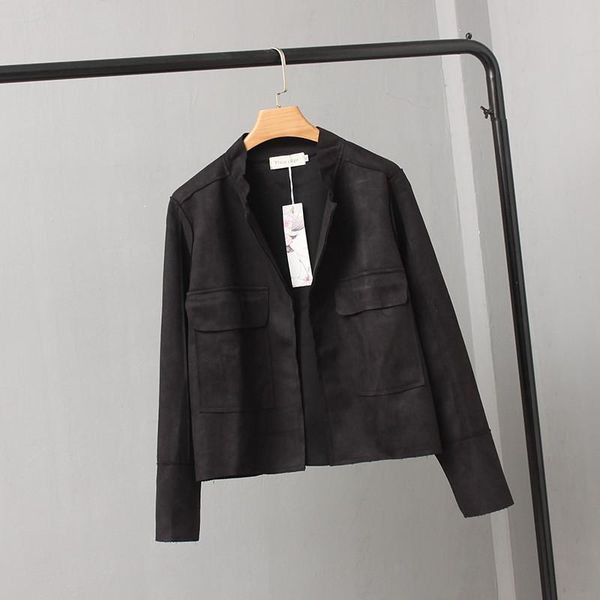 

plus size 3xl suede jacket women autumn stand collar women jacket chaqueta mujer fashion short suede coat casual outwear, Black;brown