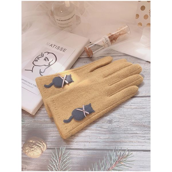 

gloves female winter cold proof cute korean students wool driving electric car spring and autumn add thick fleece double layer warmth, Blue;gray