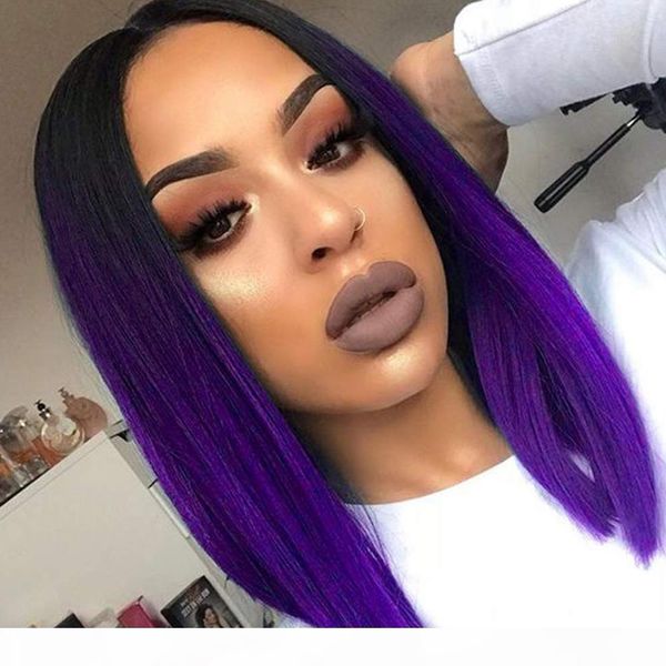 

natural ombre black purple blonde grey flax brown straight synthetic wig shoulder length middle part cosplay for black womens wig