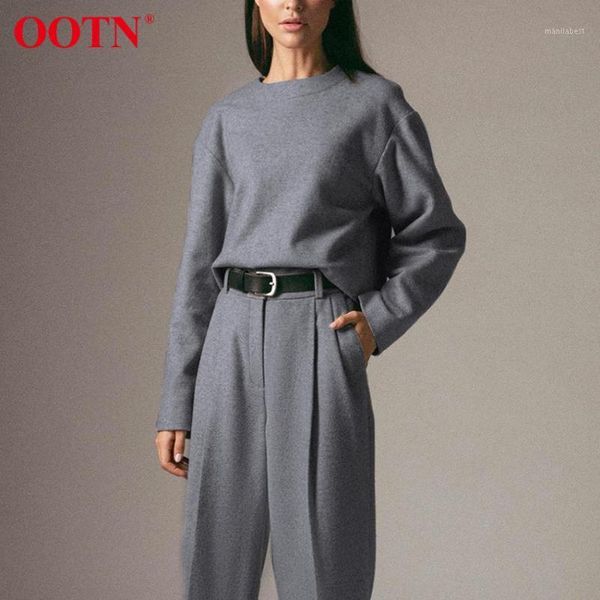 

ootn plain gray woolen pullover sweatshirt casual long sleeve outwear crew neck vintage autumn winter sweatshirt female 20201, Black