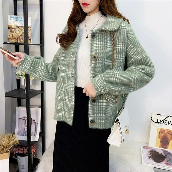 

2021 autumn/winter new women's fashion temperament cardigan small fragrance casual loose-fitting laminate velvet shirt jacket, Black;brown