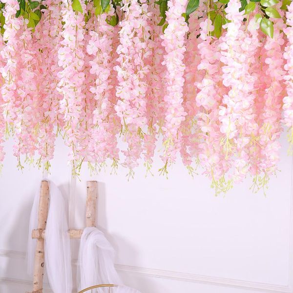

12pcs/lot wisteria vine artificial silk flowers garland arch wedding party decor hanging rattan bride flowers home garden decora