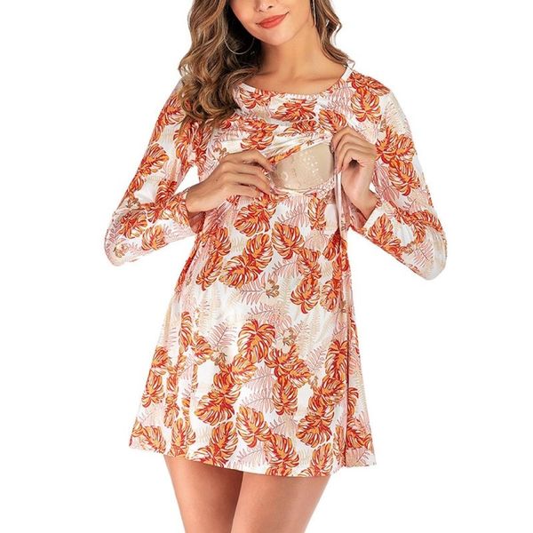 

round neck long sleeve fashion nursing dress, Black;white