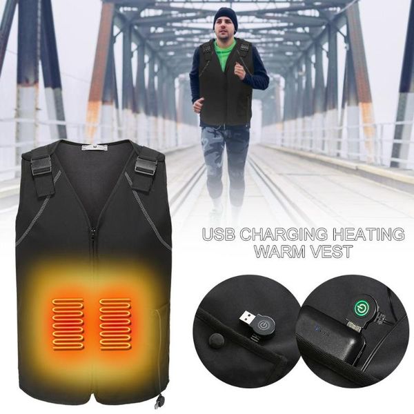 

outdoor t-shirts usb electric heated vest warm 3 speed temperature control 4 areas heating jacket for cycling skiing coat clothing, Gray;blue