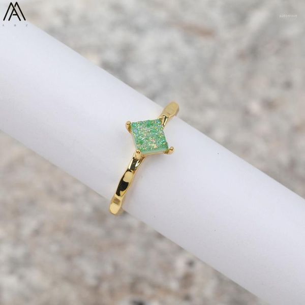 

5pcs/lot natural druzy drusy rhombus beads gold rings for women geode agates adjustable rings bohemia summer jewelry hs-61amab1, Slivery;golden