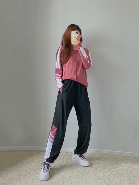 

autumn women's sports leisure yoga fashion trend long sleeve coat setwomen's wear suit pants suit jacket pants set dibbj, Gray