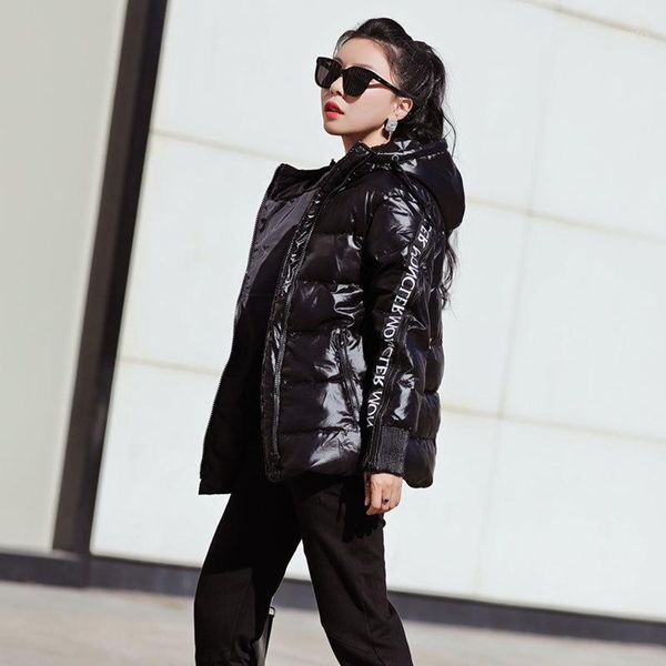 

women winter jacket 2020 fashion matte letter black padded female jackets loose warm cotton coat hooded parka women outwear s1