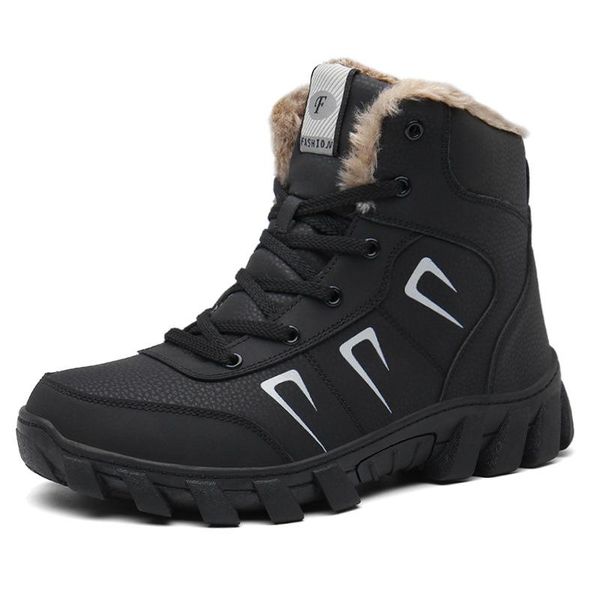 

boots dm708 men winter plus size 35-46 warm ankle botas hombre couple snow casual high sneakers, Black