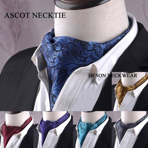 

new 2020 paisley floral silk men blue ascot cravat jacquard ties woven shirt elegant dress set quality microfibra ascot, Black;gray