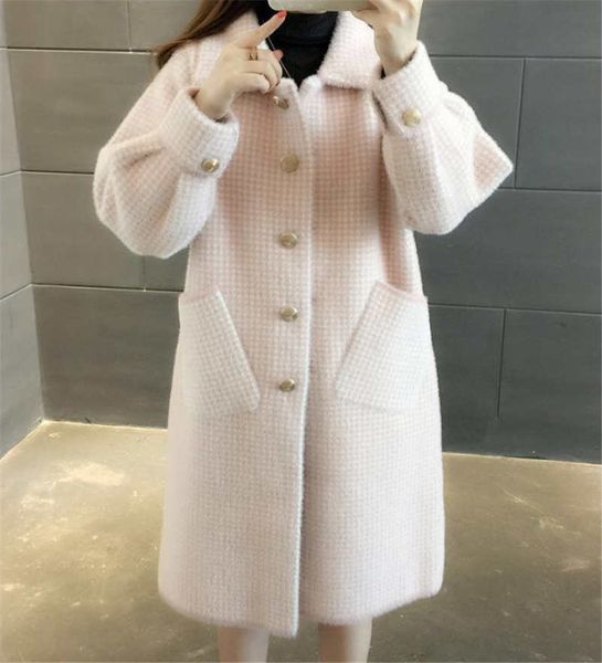 

mid-length fashion coat women button thickened 2020 autumn and winter new casual loose coat, Black
