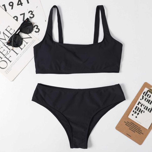 

#lo solid color swimwear swimsuit push up hight waist halter bikini set women's swimsuits swimming suit for women, White;black