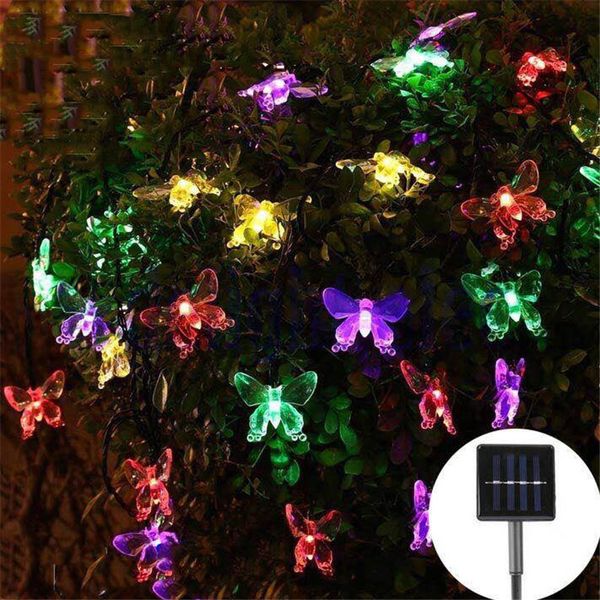 blauwe vlinder zonne-lichtslinger straatslinger buitendecoratie voor tuin gazon boom kerst led decoratieve bloem festoen 201023