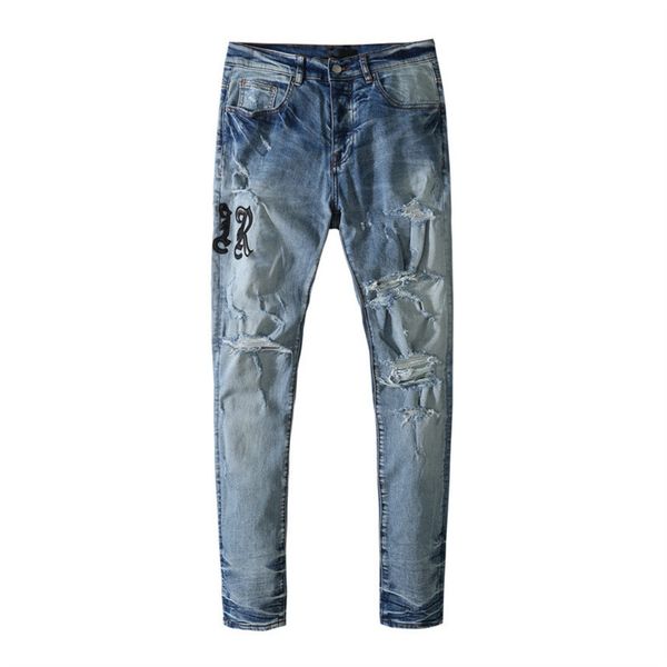 

mens jeans with hol, used washing water, micro elastic trend, Blue