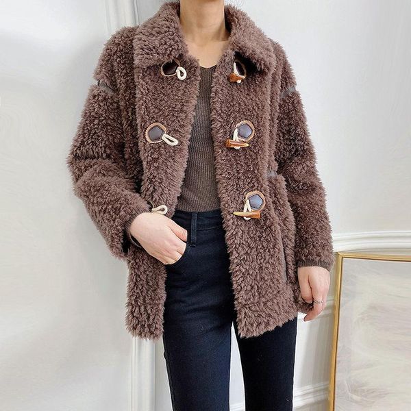 

women's fur & faux 2021 winter women fashion real sheep coats genuine sheepskin jacket female natural wool streetwear outwear q291, Black