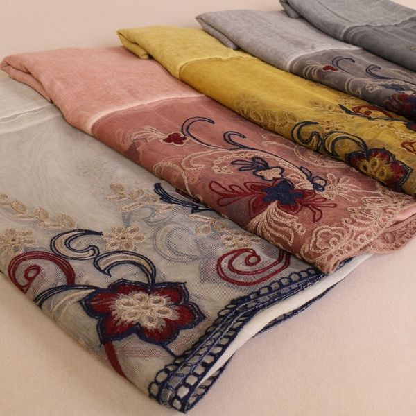 

plain embroider lace floral patchwork viscose scarf women fashion oversize head shawls and wraps pashmina foulard muslim hijab y201024, Blue;gray