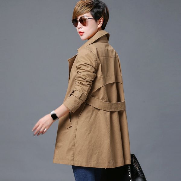 

2021 new cotton plus size 100% marine spring female jacket european women's trench coat fy265 d83g, Tan;black