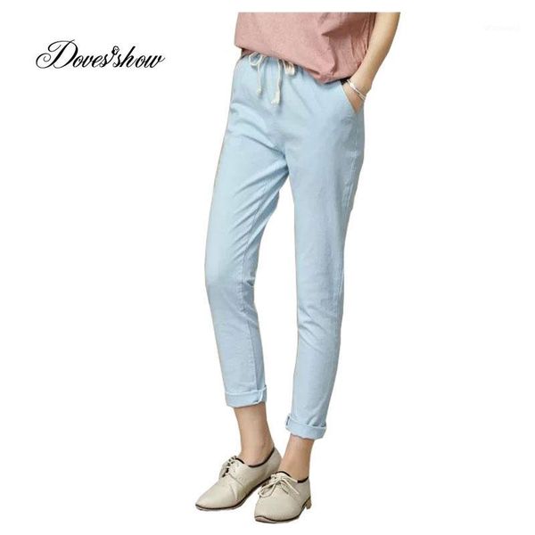 

casual women loose summer candy color cotton linen pants joggers corduroy straight pants plus size female elastic pantalone1, Black;white