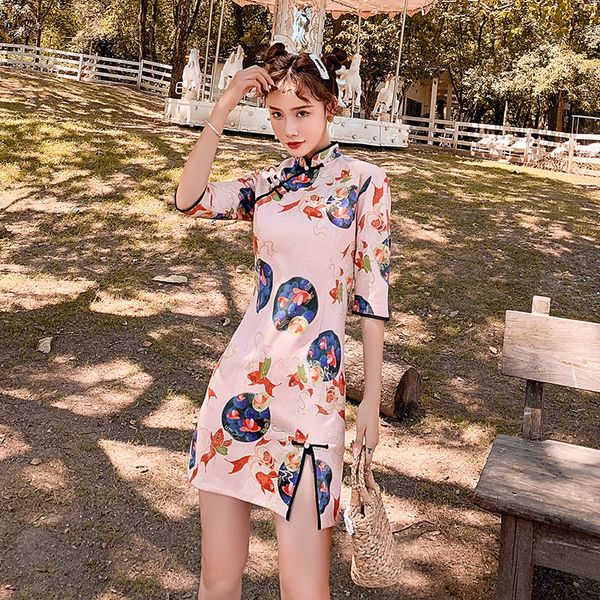 

suede cheongsam 2020 new girl youth 7 4 sleeve chinese style improved little small dress small formal dress 9bfe1, Black;gray