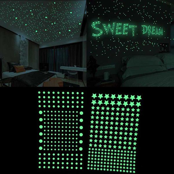

202/211pcs luminous 3d star dot bubble wall sticker for diy bedroom kids room decoration glow in the dark fluorescent wall decal