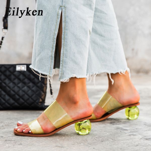 

eilyken ball heel design women slippers fashion leopard square toe pvc mules summer gladiator sandals beach female clear heels x1020, Black