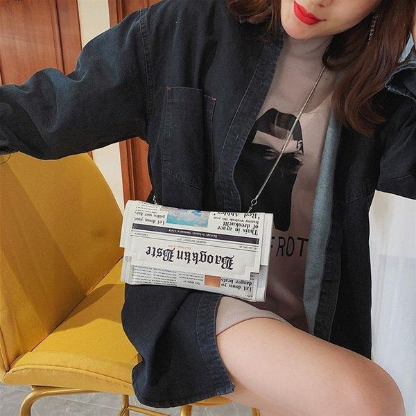 

fashion simple women novelty newspaper design envelope shoulder bags 2020 new female casual zipper handbags messenger bags