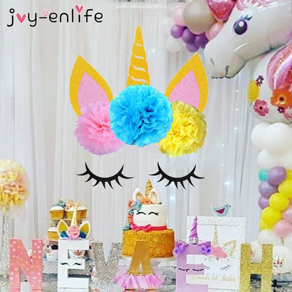 

birthday decor diy unicorn horn eyelashes ear wall sticker 20cm paper pom poms baby shower party backdrop supplies