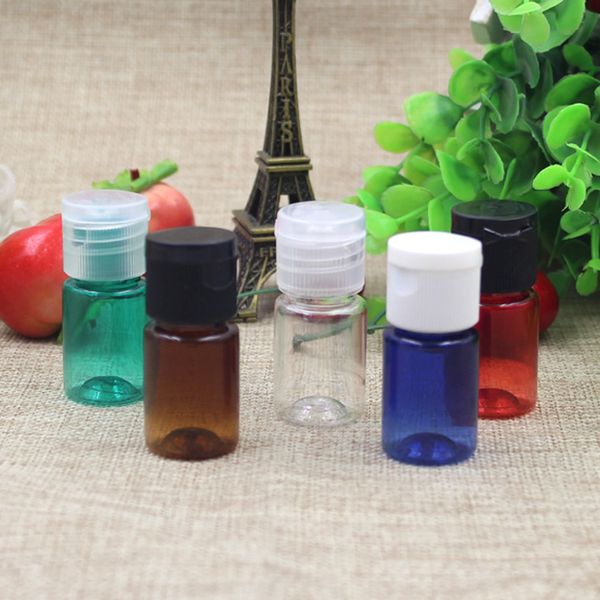 100pcs / lot 5ml Bottiglie PET colorato w / flip vasetti di plastica con coperchi Top Tubo cosmetico confezioni campione mini bottiglia