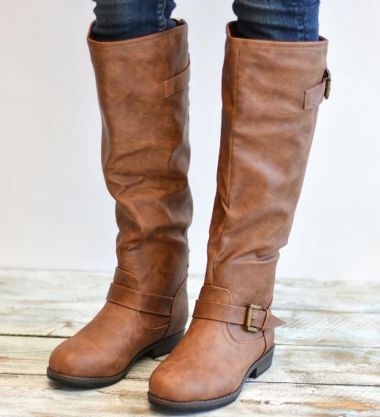 

boots sapato feminino women knee high shoes woman square low heels luxury vintage boutique pu leather booties chaussure ta1161, Black