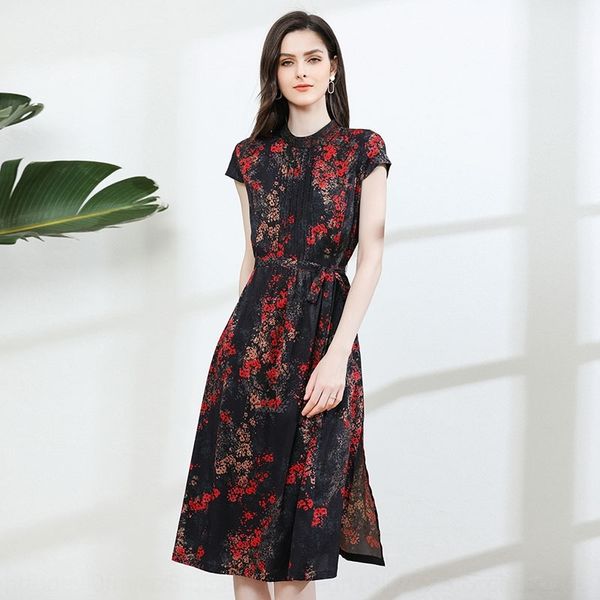 

ijfmo silk dress dressbeaded dresslarge size silk printed skirt dress bnrha 2020 new handmade beaded slim for women, Black;gray