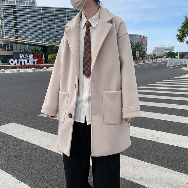 

2021 male autumn new fine medium long coat relaxed leisure wear 3zan, Tan;black
